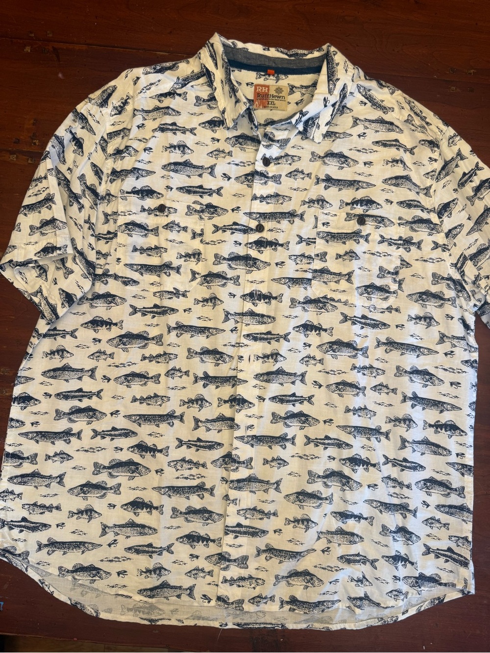 Ruff Hewn White Shirt with Navy Fish Print
